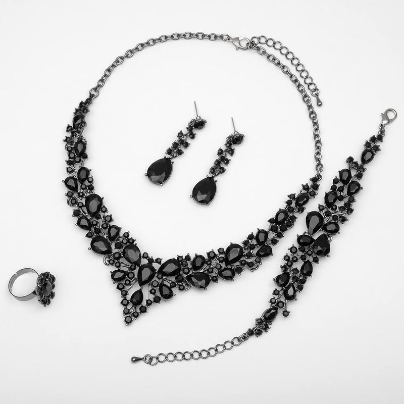 CSY 4 Pcs/Set Austrian Crystal Necklace Earrings Bracelet Ring Bridal Jewelry Sets for Brides Wedding Party Costume Accessories Gifts for Women - Image 3
